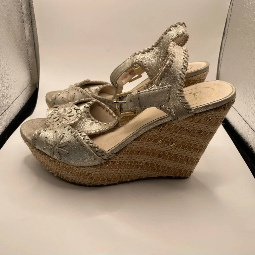 Jack Rogers cork Elegant Silver Wedge Sandals size 7.5